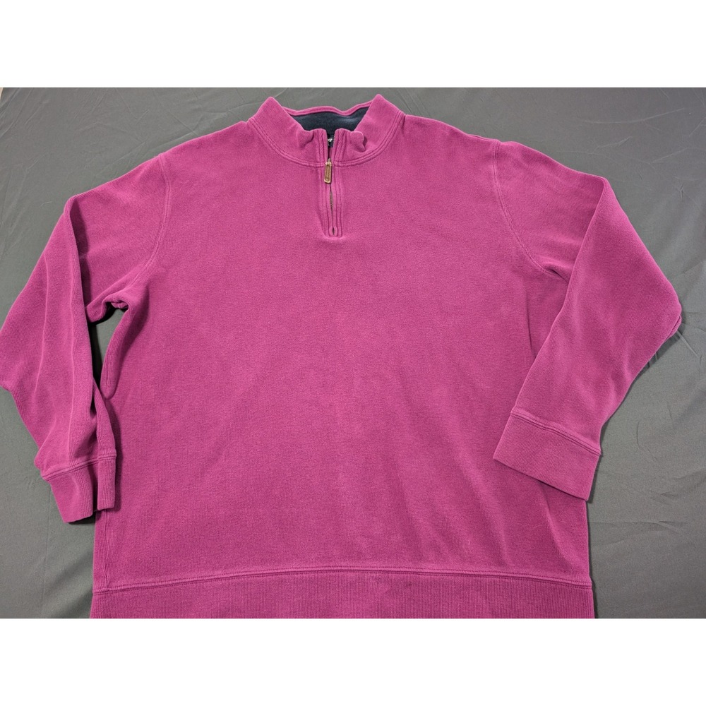 Lands End Mens XXL Tall Magenta Purple Cotton Quarter Zip Sweatshirt Pullover